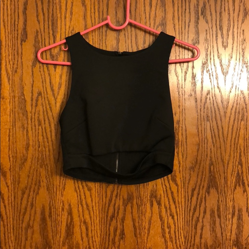 Black crop top with slit at the bottom